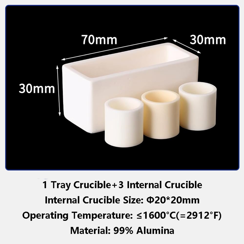 Set di crogioli in allumina pura al 99% - Crogioli quadrati e cilindrici for alte temperature for uso industriale e di laboratorio(70x30x30mm-Φ20x20mm-3pcs)