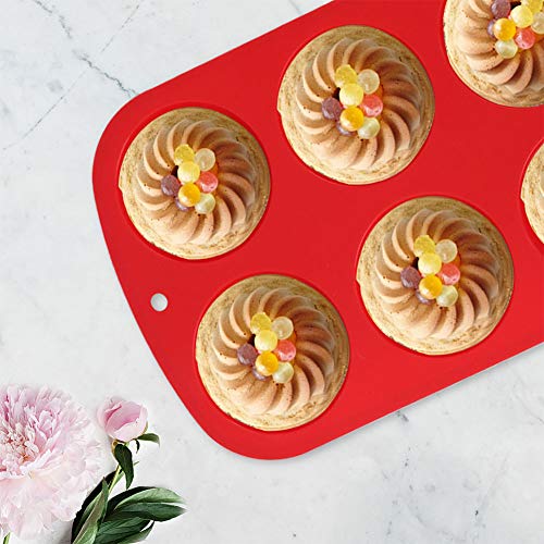 Gifbera Silicone Non-Stick Muffin Pan 6-Cavity Mold (Pack Of 2) Standard Size Bakeware Cupcake Pan, Bpa Free, Dishwasher Safe, Red #TOP5