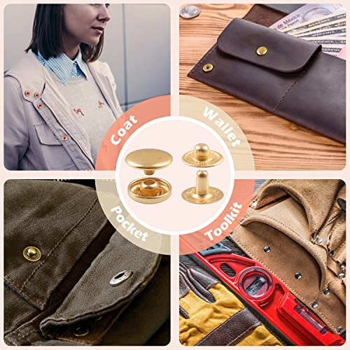 Pecmer 50 Sets Snap Fasteners Kit 10Mm Metal Snap Buttons Kit Leather Fasteners For Craft Sewing Clothes Leather Bracelets Belt Jackets Bags -200 Pcs Pale Gold #TOP6