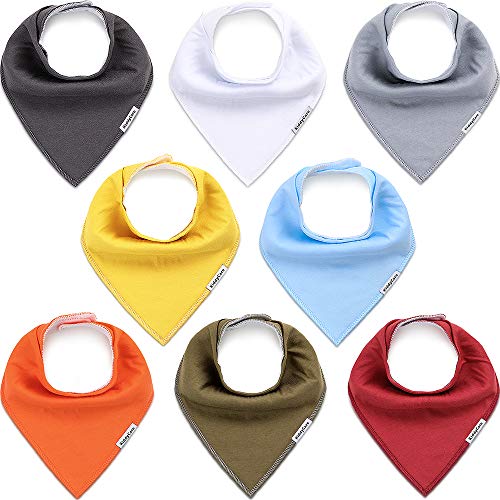 KiddyCare Baby Bibs 8 Pack - Waterproof 100% Organic Cotton for Drooling
