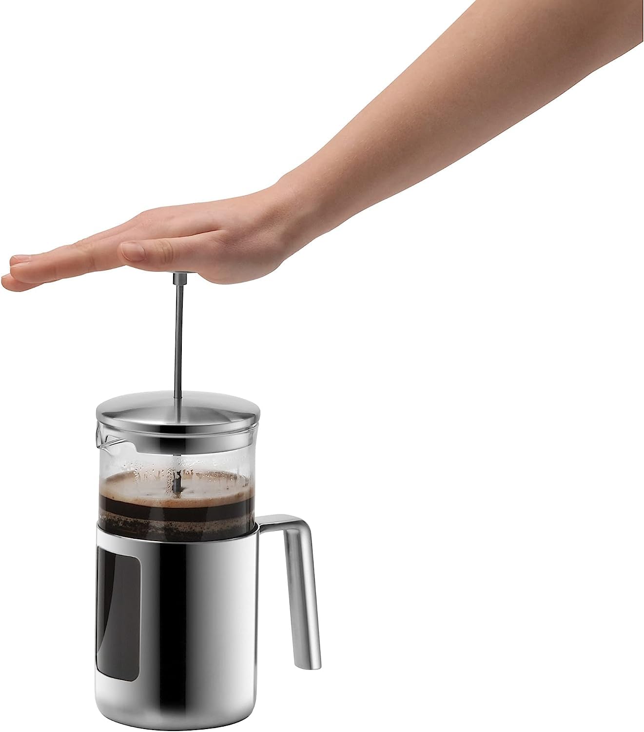 WMF Kult Coffeepress 1l, French Press, Kaffeebereiter für 6 Tassen, Glas, Cromargan Edelstahl mattiert, spülmaschinengeeignet