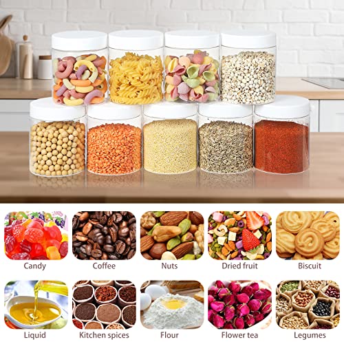 Jars With Lids, 48Pcs 8 Oz Plastic Containers With Lids Pen Labels Leak Proof Bpa Free Airtight Refillable Clear Small Containers Storage Jars For Storing Dry Food Makeup Slime Honey Jam (8Oz White Lid) #TOP4