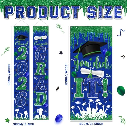 Image of Blue and Green Graduation Decorations Class of 2026 Congrats Grad Banner and You Did It Door Cover for High School College Grad Party Supplies