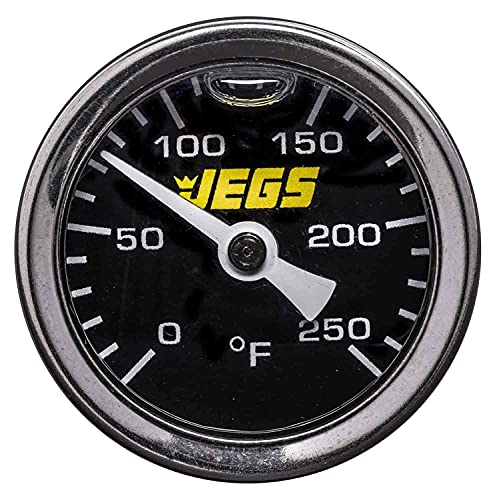 JEGS 41424 Liquid-Filled Engine Thermometer [1.400 in. OD, Black Face]