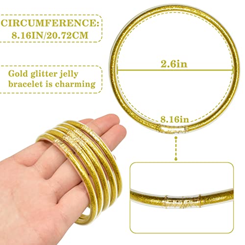 Zeedix 10 Pack Christmas Sparkling Fashion Bangles- Elegant Soft Silicone Glitter Filled Jelly Bracelet Idea Gift For Girls And Ladies(Gold) #TOP1