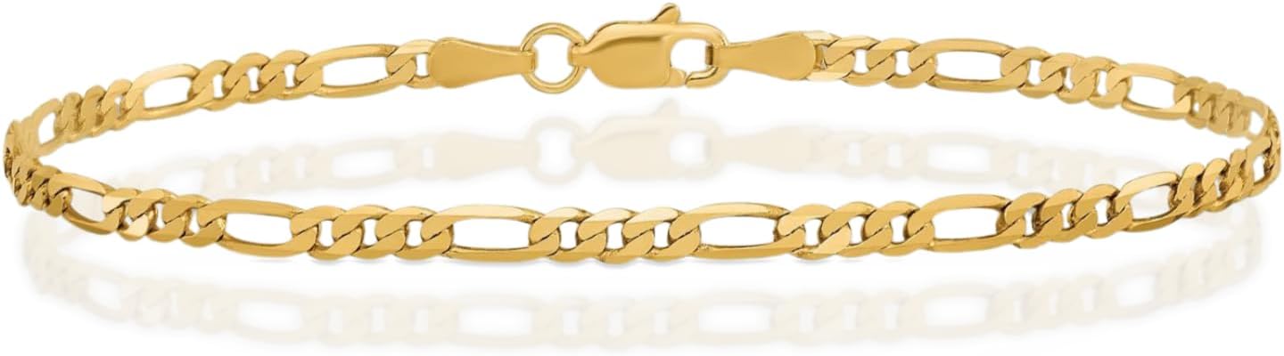 IceCarats 14K Solid Yellow Gold 4mm Thick Figaro Chain Concave Bracelet Polished