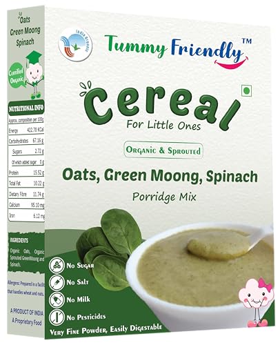 Image of TummyFriendly Foods Certified Organic Sprouted Ragi, Almonds, Oats, Sweet Potato Porridge Mix | Made of Sprouted Ragi Powder, Almond Cereal Organic Baby Food for 8 Month. Sprouted for Calcium, Iron | Maximum Nutrition From Real Food | Available in Trial Baby Packs too | Shelf-life 9 month | 200g (RagiOats2x200g)
