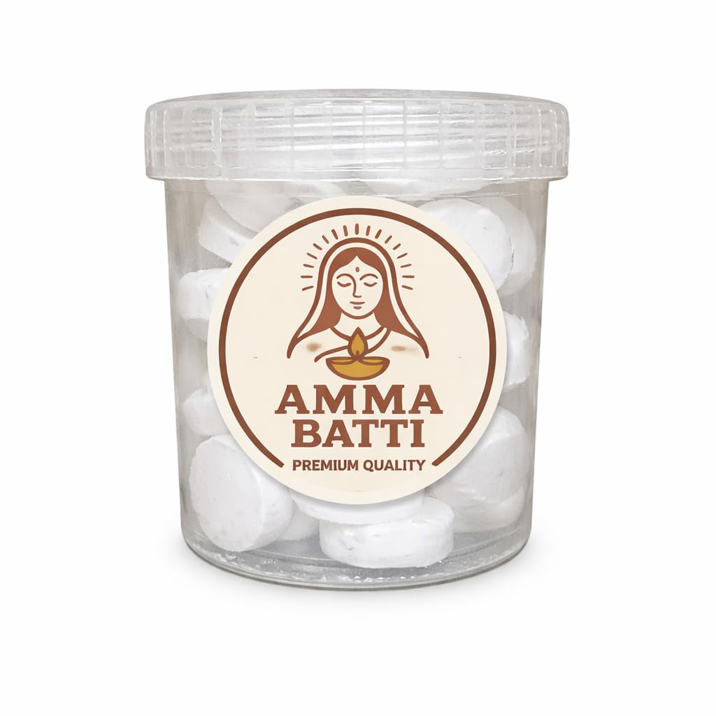 100g Amma Batti Camphor Tablets (5x20g Jars) for Pooja, Aarti & Havan | Smokeless, Clean Burning | Big Size, Long-Lasting | Natural Air Freshener | Vastu & Home Use | with Amma Wishing Card