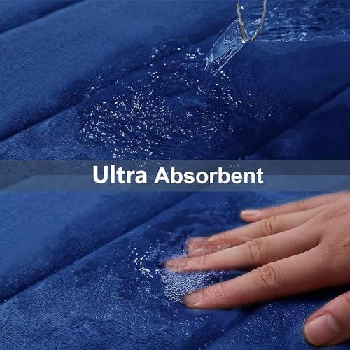 Image of Buganda Memory Foam Contour Toilet Bath Rug, U-Shaped Non Slip Absorbent Thick Soft Washable Bathroom Rugs, Floor Carpet Bath Mat for Bathroom Sink Toilet (20 inch x 24 inch, Navy Blue)