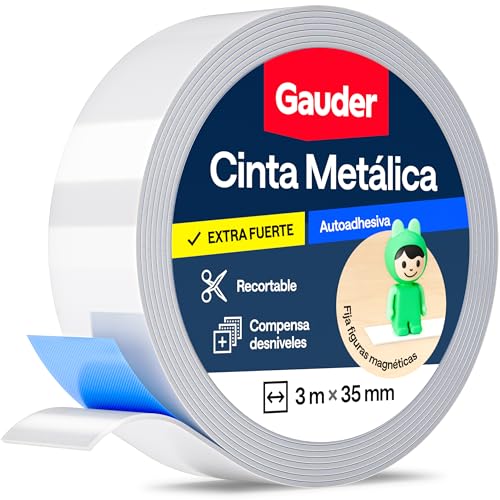 GAUDER Cinta Metálica Autoadhesiva | Cinta De Acero Para Imanes | Tira Metalica De Acero