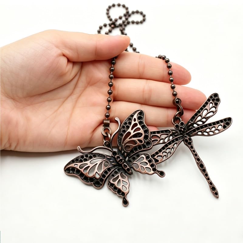 Image of 4Pcs Dragonfly and Butterfly Ceiling Fan Pull Chain, 14inch Fan Light Extender Pendant Ornaments Extension,Bronze and Red Bronze