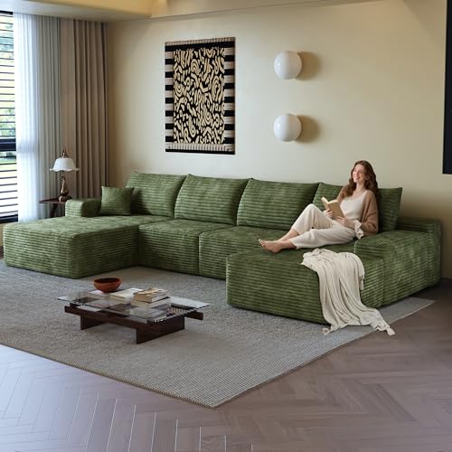 Image of 96 inch Sectional Couches for Living Room Cloud Couch Sofa with L-Shape Upholstered Boneless Couchs Modern Modular Sectional Couch with Chaise
