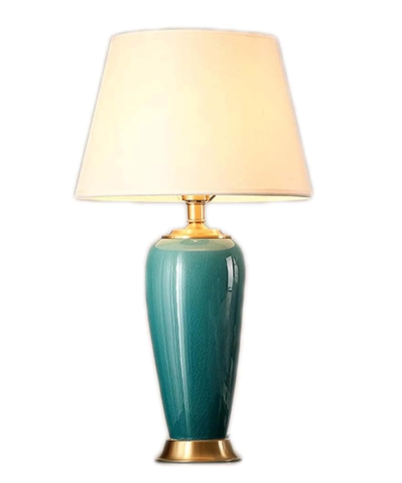 asdchZen Table Lamp Table Lamps For Living Room Ceramic Table Lamp Fabric Lampshade Bedside Lamp Copper Base American Style Nightstand Lamp For Bedroom Living Room Bedside Lamps L,Grün-Button Switch