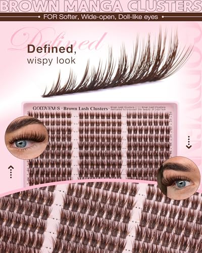 Image of Brown Wispy Lash Clusters Manga Eyelashes Clusters Natural Cluster Eyelash Extensions Fairy DIY Lash Extension Anime C Curl Waterproof Individual Eye Lashes