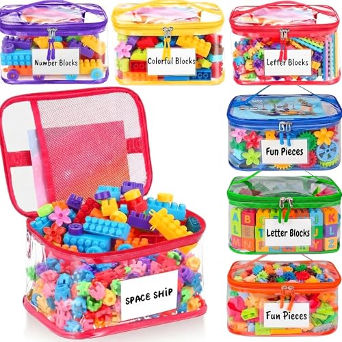 Image of 6 Pack Clear Toy Storage Bags, Kids Toy Organizer with Zipper, Waterproof PVC, Large Capacity for Puzzles, Blocks & Board Games, Easy Sorting with Labels
