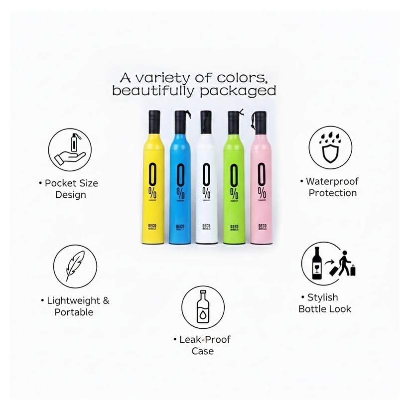 Image of Wine Bottle Compact Folding Travel Umbrella, Windproof Waterproof