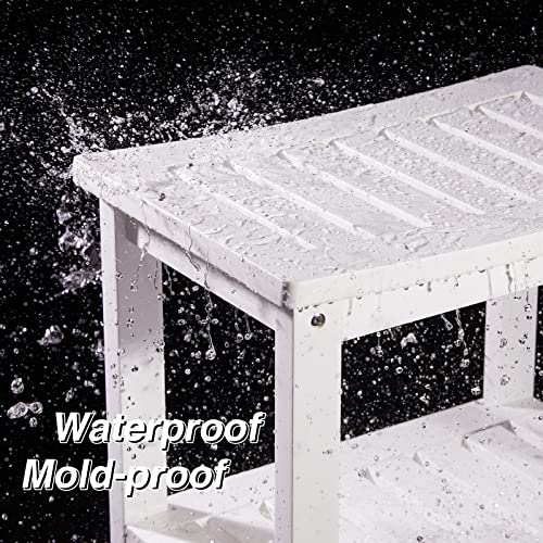 Image of Psilvam 21 inch Poly Lumber Shower Bench Seat, Waterproof Shower Stool, White