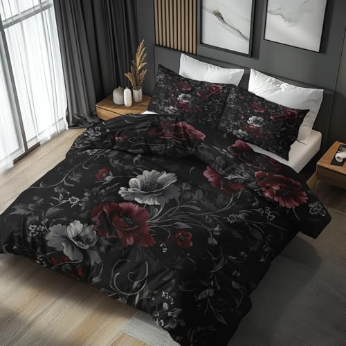 Housse de Couette Fleur Noir Fermeture Éclair Lit 2 Personnes - 6