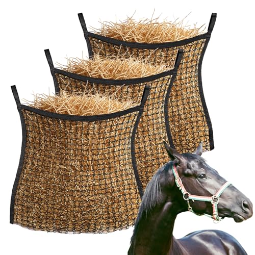 DOPENSPI 3 Pcs Slow Feed Hay Nets for Horses, 37.5 x 31.5 in Hay Bags for Horses with Large Capacity, Hanging Horse Slow FeedHay Bag for Horse and Sheep Trailer Feeders