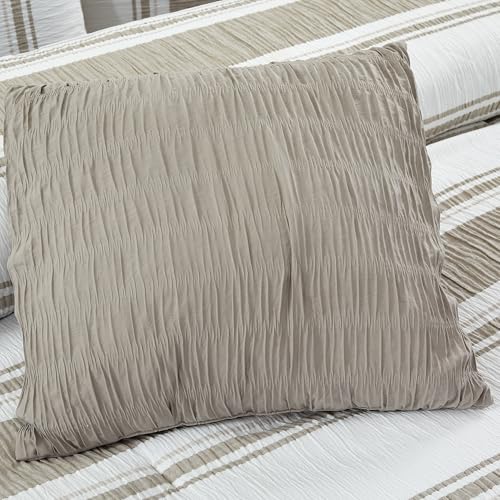 Image of Modern Threads 5-Piece Jacquard Comforter Set, Lonnie King in White Taupe - Elegant Comforter, 2 Pillow Shams, and 2 Decorative Pillows