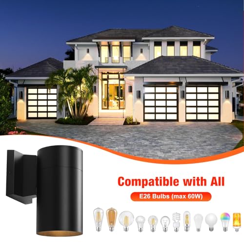 Image of QQCherry Modern Outdoor Wall Light - Aluminum Outdoor Porch Sconce for House, Patio, Garage, Doorway & Entryway - Stylish Waterproof Exterior Lighting for Outside(Black,E26)