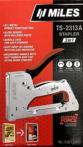 Image of MILES Metal TS-2313A (3 in 1) Gun Tracker with Force Adjustment | 8000 pcs 23 /8 Stainless Steel Staple Pins | Silver body Red handle Color | Combo |Textile | Leather | Canvas | Sofa Car Seat