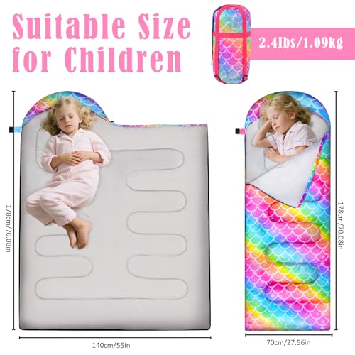 Sleeping Bag for Kids Girls Boys, 3 Season Warm Lightweight Kids Sleeping Bag Waterproof Portable for Camping Outdoors, Travel miniatura 2