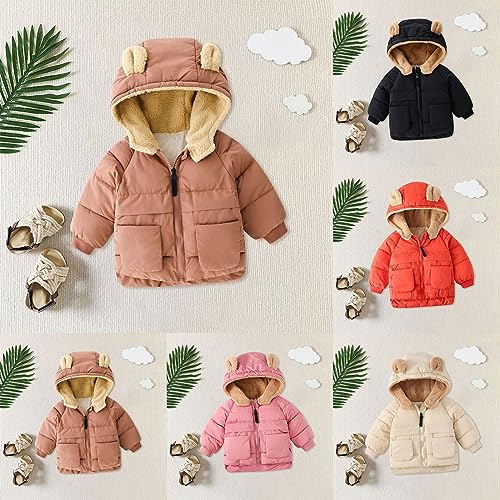 𝗦𝗵erpa Lined Puffy Jacket for Kids Thicken Fleece Hooded 𝗧𝗲ddy Zipper Outerwear Windproof Coat with Pocket2