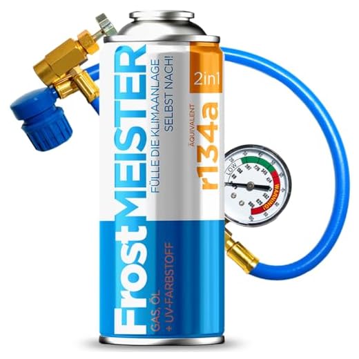 FrostMEISTER 2in1 – Auto-Klimaanlagen-Nachfüllset 400 ml inkl. Manometer-Schlauch für R134a (1995–2016) – Schnelle, Einfache & Sichere Anwendung
