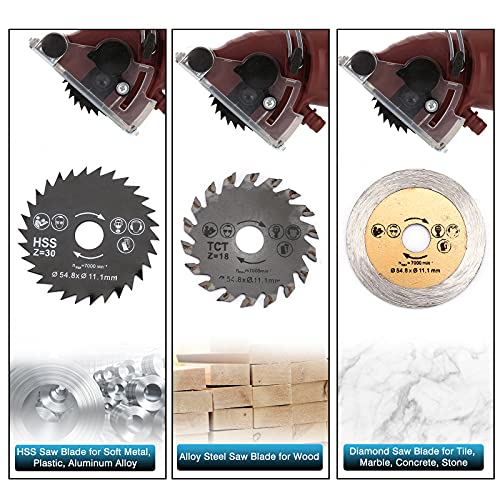 IRONWALLS Mini Circular Saw Set, 400W 3400RMP Multi-Functional Circular Saw Machine with 3PCS Carbide Tipped Blade, 110V Hand-Held Corded Electric Powered Mini Saw for Wood, Metal, Tile, PVC Plastic - Thumbnail 4