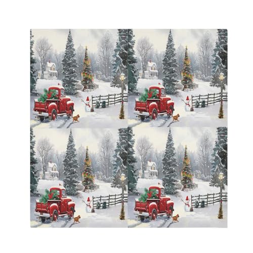 Wusikd Winter Red Truck Cloth Napkins Set of 6 Christmas Snowflake Dinner Napkins Solid Washable Reusable Polyester Table Napkins Oversized 20