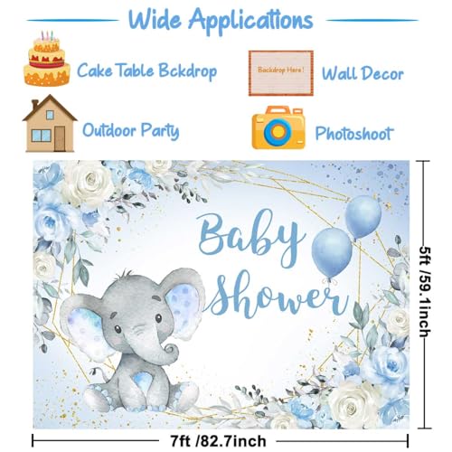 Fondo fotográfico elefante Baby Shower 7x5ft azul miniatura 5