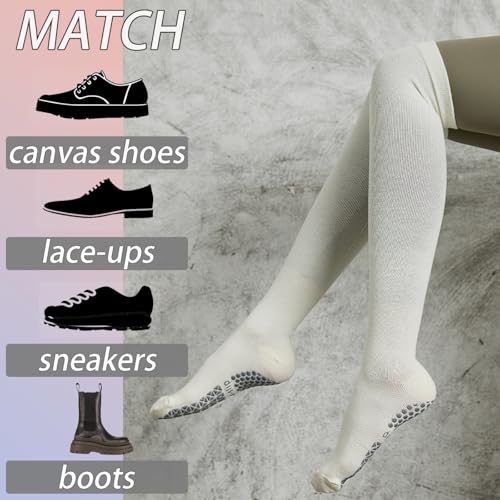 CHUNFO Womens Thigh High Knee Grip Socks Pilates Yoga Non Slip Cotton Barre Stocking s Size5-94