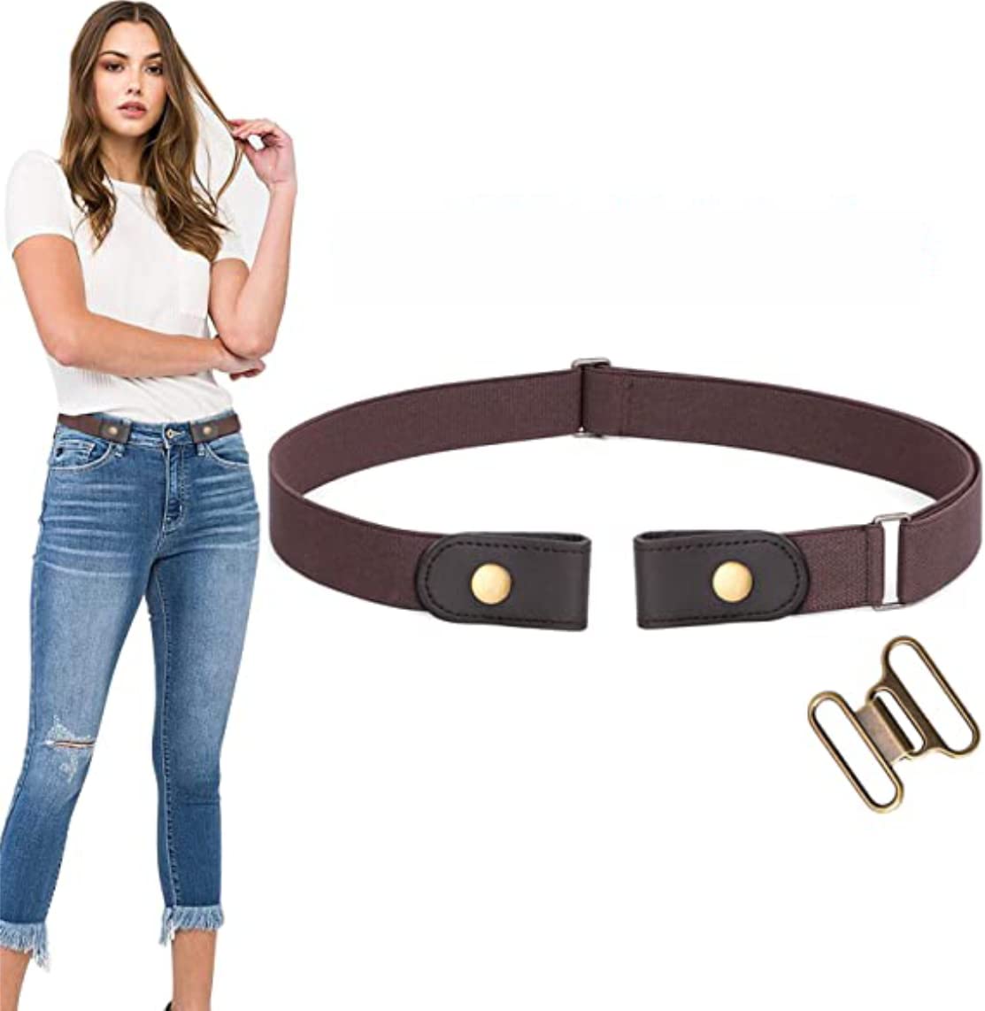Buckle-Less Belt for Men and Women - Adjustable Elastic Jeans Belt, Free Size, No Buckle (Brown)-image-45