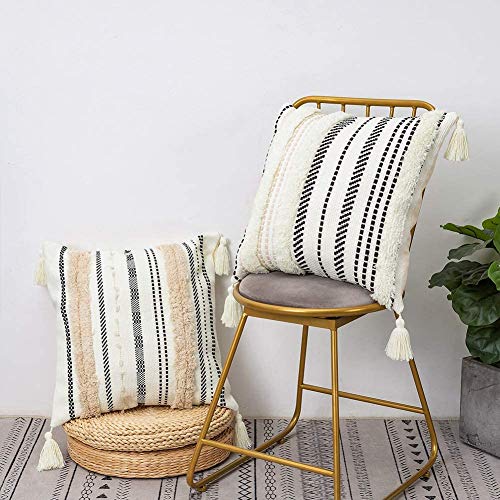 1 Stück Boho Kissenbezug 45x45cm, Makramee Kissenbezüge Kissenhülle Dekokissen mit Quasten, Dekorative Kissen Boho Style… – Bild 5