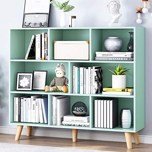 Image of IOTXY Wooden Open Shelf Bookcase - 3-Tier Bookshelf with Leg, Tiffany-Green