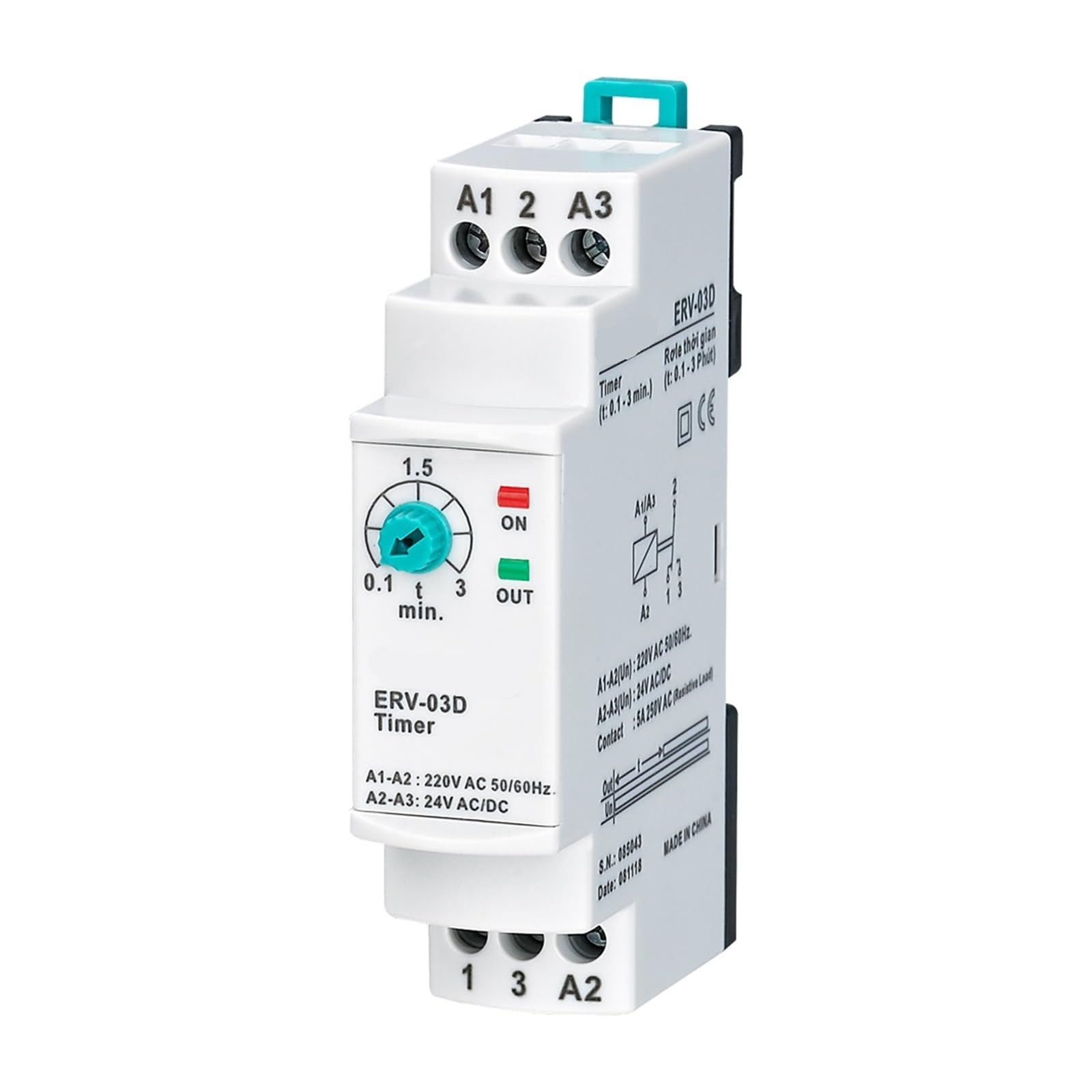Balydlul One Color Erv-03D On Delay Time Relay Electronic Adjustable (0.1-3Min.)(110Vac 24Vdc)