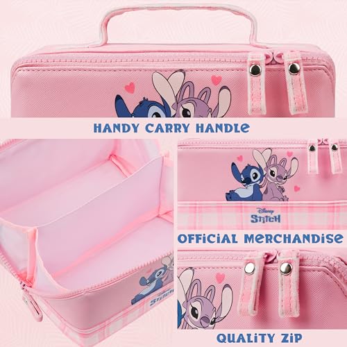 Image of Get Trend Disney Stitch Toiletry Bag, Travel Essentials, Girls Makeup Bag Cruise Essentials, Travel Accessories, Gifts for Women, Teens (Pink Stitch Angel)