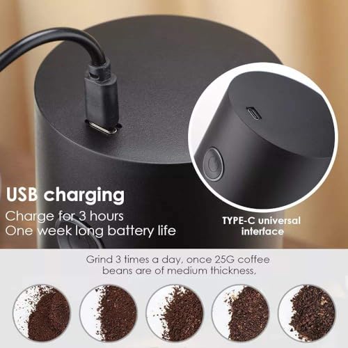 Image of STAR WORK Automatic Coffee Grinder - Adjustable Burr Mill with Precision Coarseness Control |Portable | USB Rechargeable, Compact & Durable Design for Espresso, French Press & Pour Over. (Black)