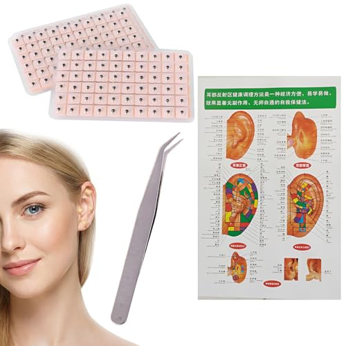 NiceNaiils Kit de 1200 Semillas de Acupresión para Oreja con Mapa de Puntos y Pinzas, Semillas Auriculoterapia Naturales para Bienestar y Relajación, Parches de Acupuntura Transpirables