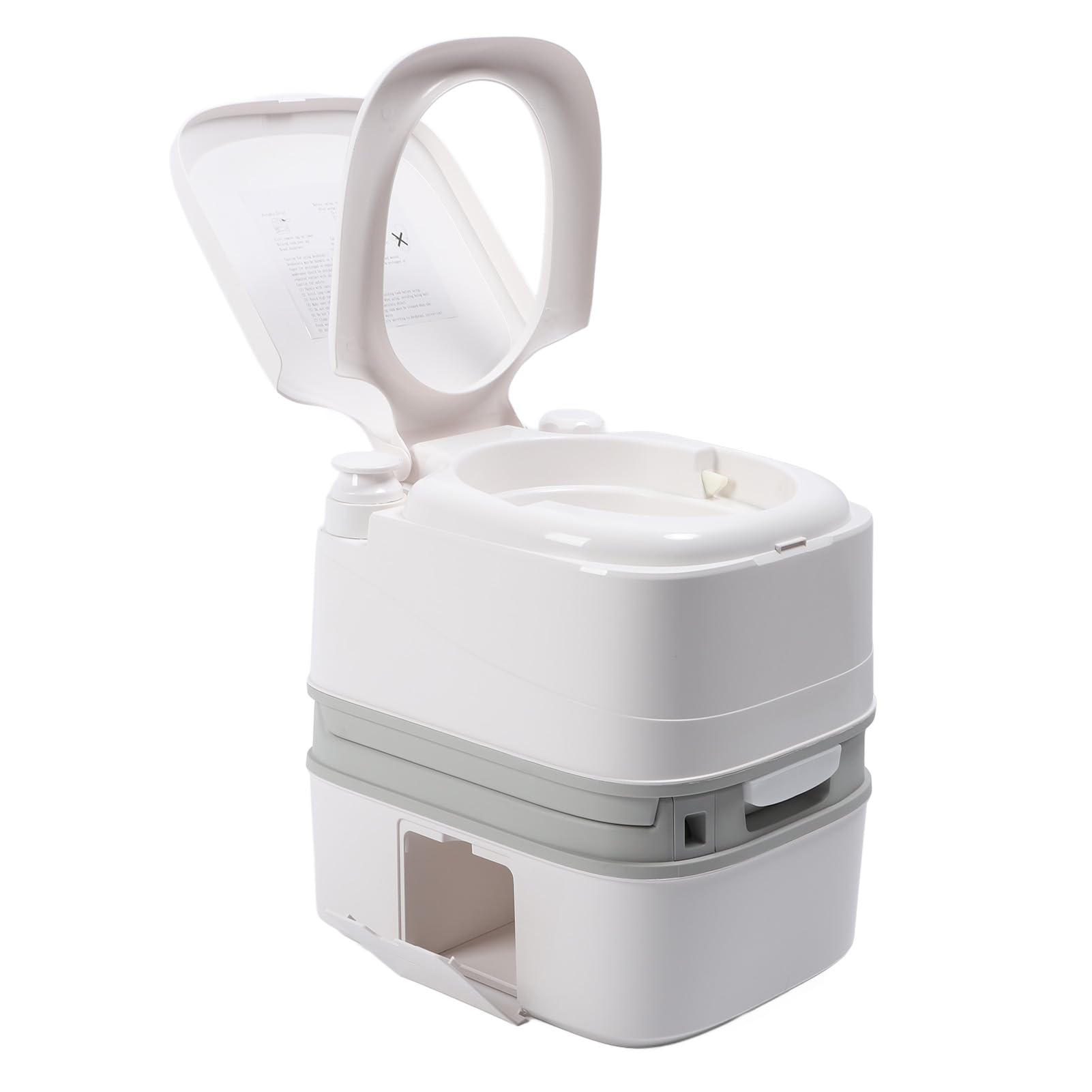 HELEVIA 6.3 Gallon RV Portable Toilet with Piston Pump and Level Indicator, Dual Outlets, ABS Material, 440 lbs Load Capacity, Water Level Indicator, Car Boating RV Trips (White)
