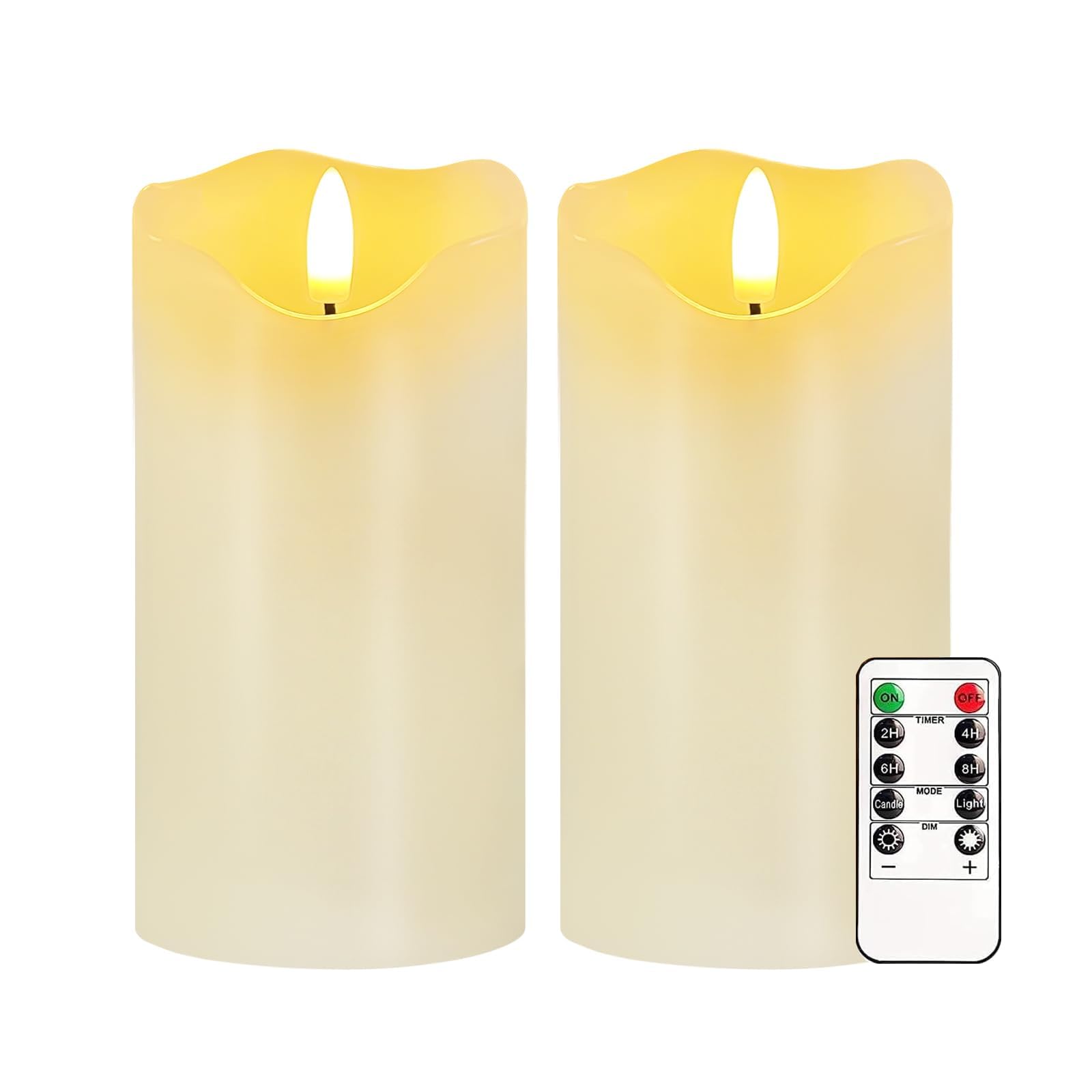 Aveki Girls White Flameless Candle Light, Set Of 2 6"X3" Flickering Christmas Flameless Candles With Remote & Timer, Dimmable Real Wax Pillar Candles Battery Operated, Decor For Home Xmas (White)