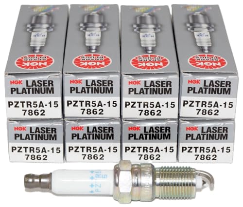 NGK 7862 Laser Platinum Spark Plugs PZTR5A-15 Compatible with select GM V8 applications including Buick, Cadillac, Chevrolet, and GMC 1982–2009 (8 Pack)