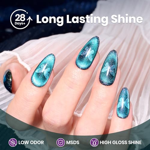 Image of Beetles Cat Eye Gel Nail Polish - 15ML 9D Cat Eye Chameleon Blue Glitter Gel Polish Interstellar Mirage Blue Purple Magnetic Shimmer Effect Soak Off UV Salon DIY Manicure Gifts for Women