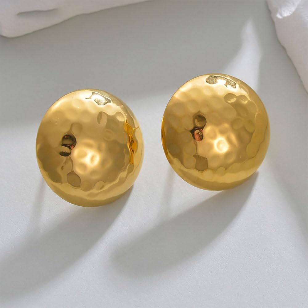 Kokoma Half Ball Stud Earrings for Women Stainless Steel Chunky Round Statement Earrings Hypoallergenic Ear Jewelry