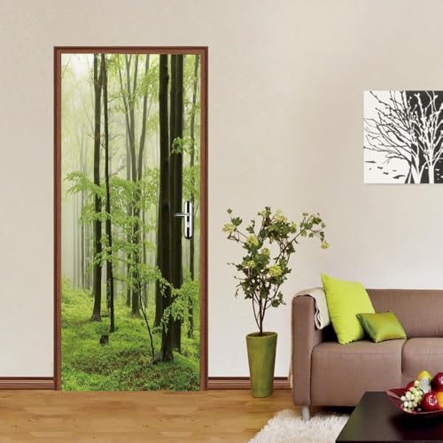 Pegatina Puerta Paisaje de Bosques Murales Puertas Autoadhesivo Pegatinas para Puertas Paisaje de Bosques Puerta Pared Mural 3D Interiores Decorativas Papel Pintado 88x200 cm m2348