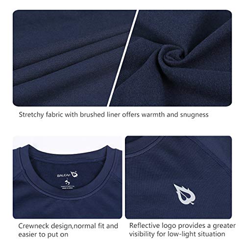 Baleaf Youth Boys Thermal Compression Sports Shirts Long Sleeve Fleece Crew Neck Baseball Base Layer Cold Gear Navy Size L #TOP2