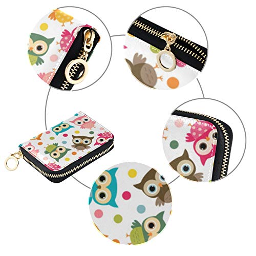 MOYYO RFID Credit Card Holder Case Cute Colorful Bird Owls Leather Printed Zipper Card Case Wallet for Women Girls3