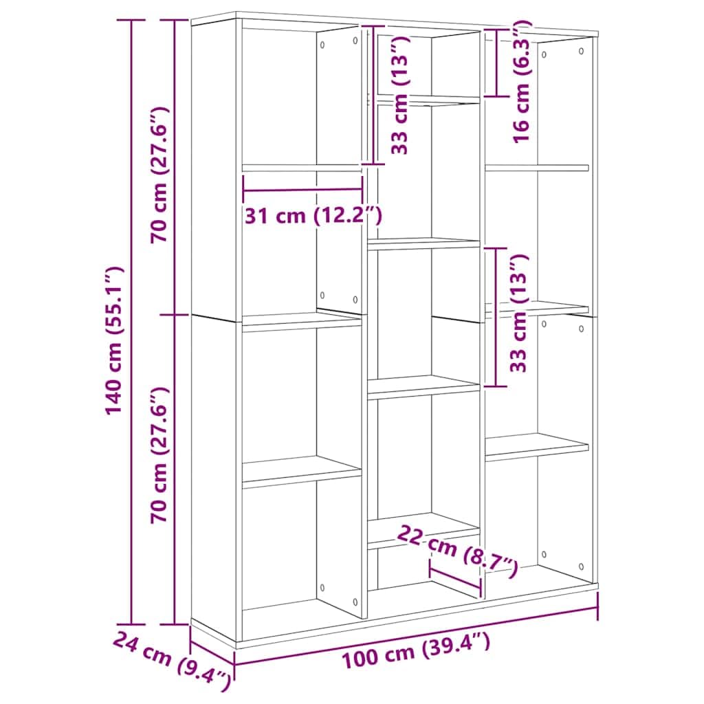 Divisorio/Libreria, Schermo per la Privacy, Pannello Separatore, Supporto per Libri, Libreria, Schedario per Casa e Ufficio, 100×24×140 Cm, Truciolato(Bianco) (Grigio cemento)