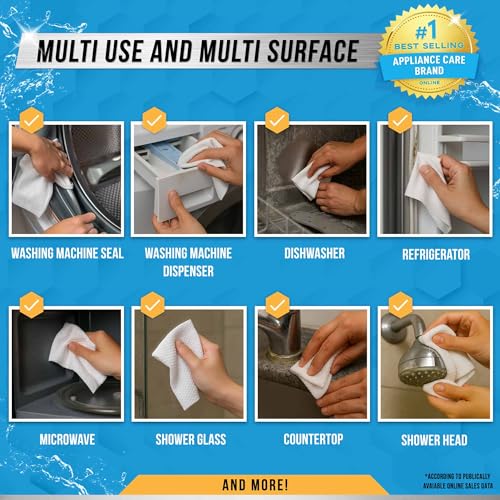 Image of ACTIVE Home Appliance Surface Cleaner Wipes Heavy Duty Wipe for Cleaning Washing Machine, Dryer Stainless Steel Refrigerator, Glass Cooktop, Microwave, Dishwasher, Counter, Tile - 24 Large Wipes